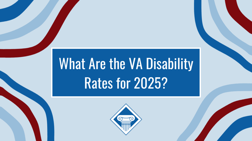 What are the VA disability rates for 2025? title for this article in an abstract rectangle that is red, white, and blue.